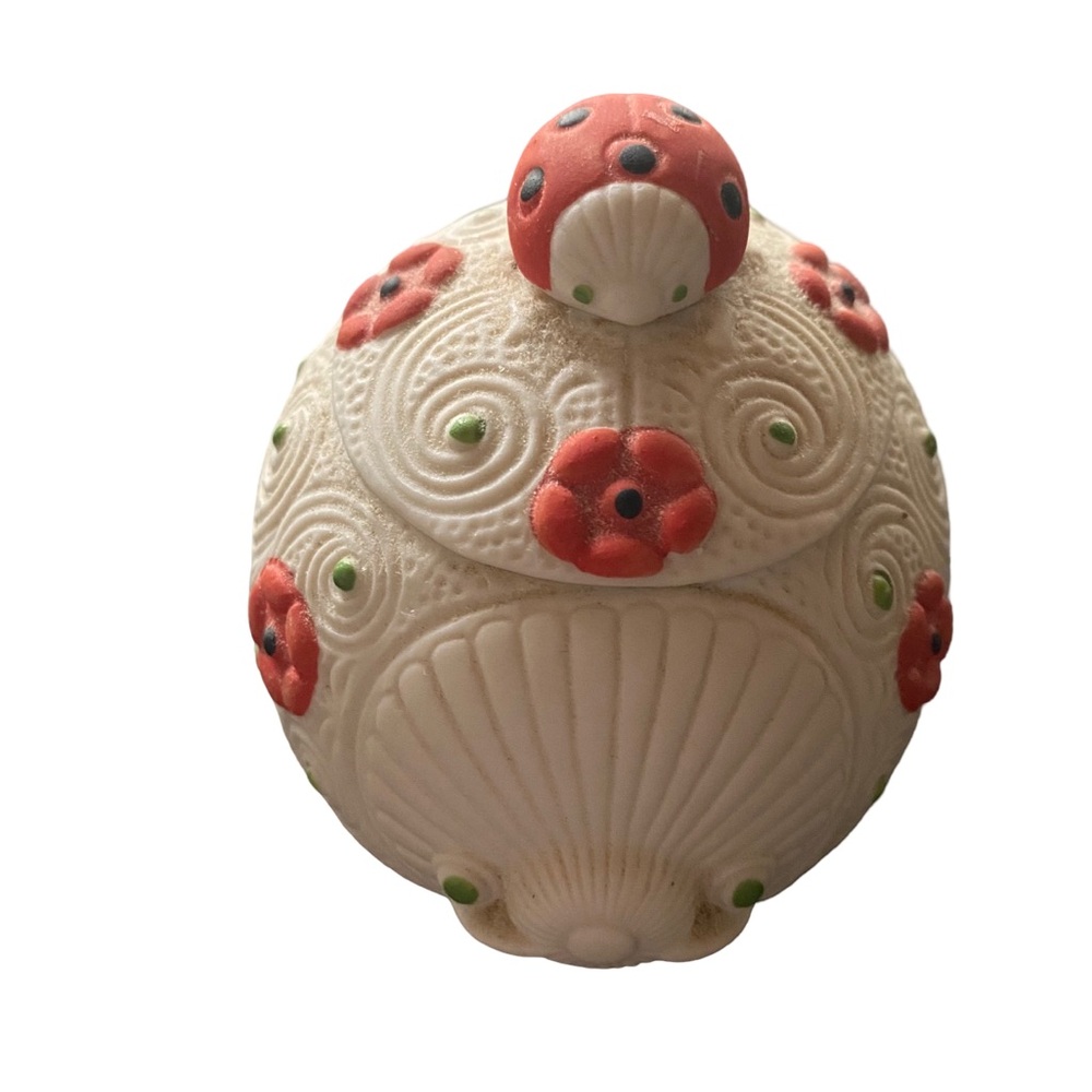 Vintage Lefton China Hand Painted LADY BUG Trinket Dish W/Lid Bisque Finish